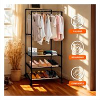 Soporte para Calzado 3 Niveles con Perchera Doble para Todos los Ambientes Negro Y+Papel Regalo