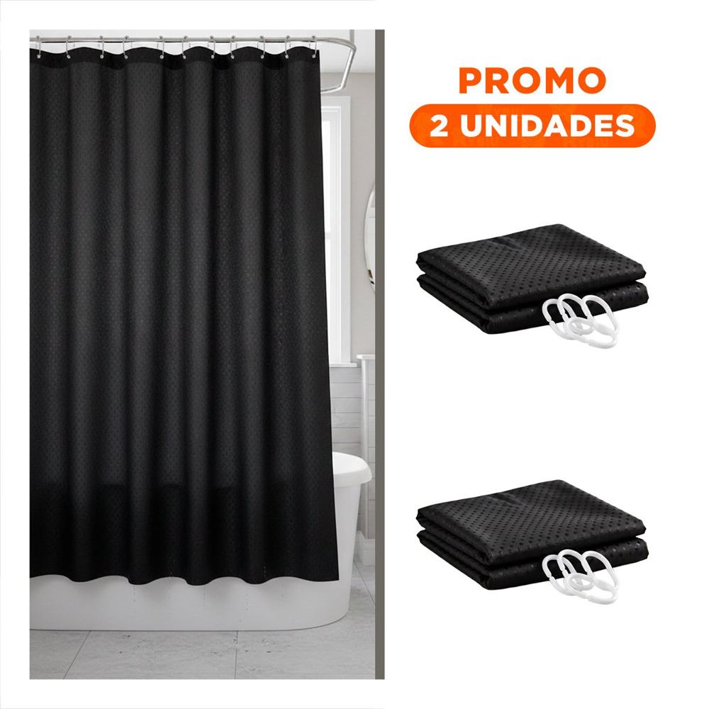 Pack2 Cortina Negro con Patron Triangulos pensada para Ducha en 180x180cm