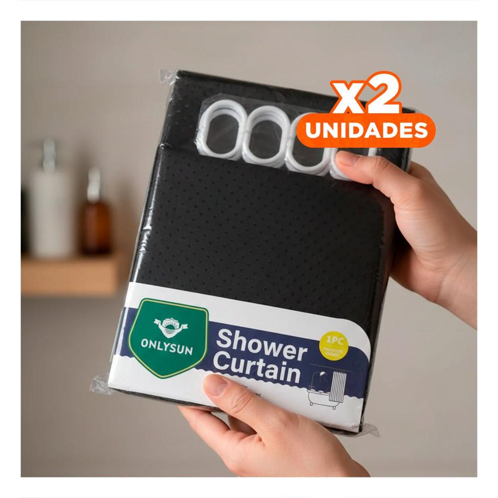 Pack2 Cortina de Ducha en Negro con Patron Triangulos y Medidas 180x180cm Y+Papel Regalo