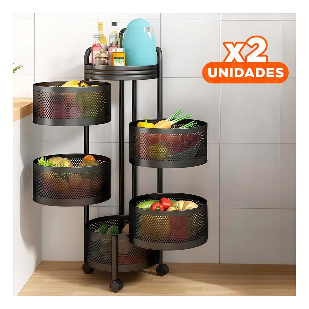 Pack2 Mueble Movil Circular de Cinco Niveles con Llantas para Casa u Oficina Y+Regalo Sticker