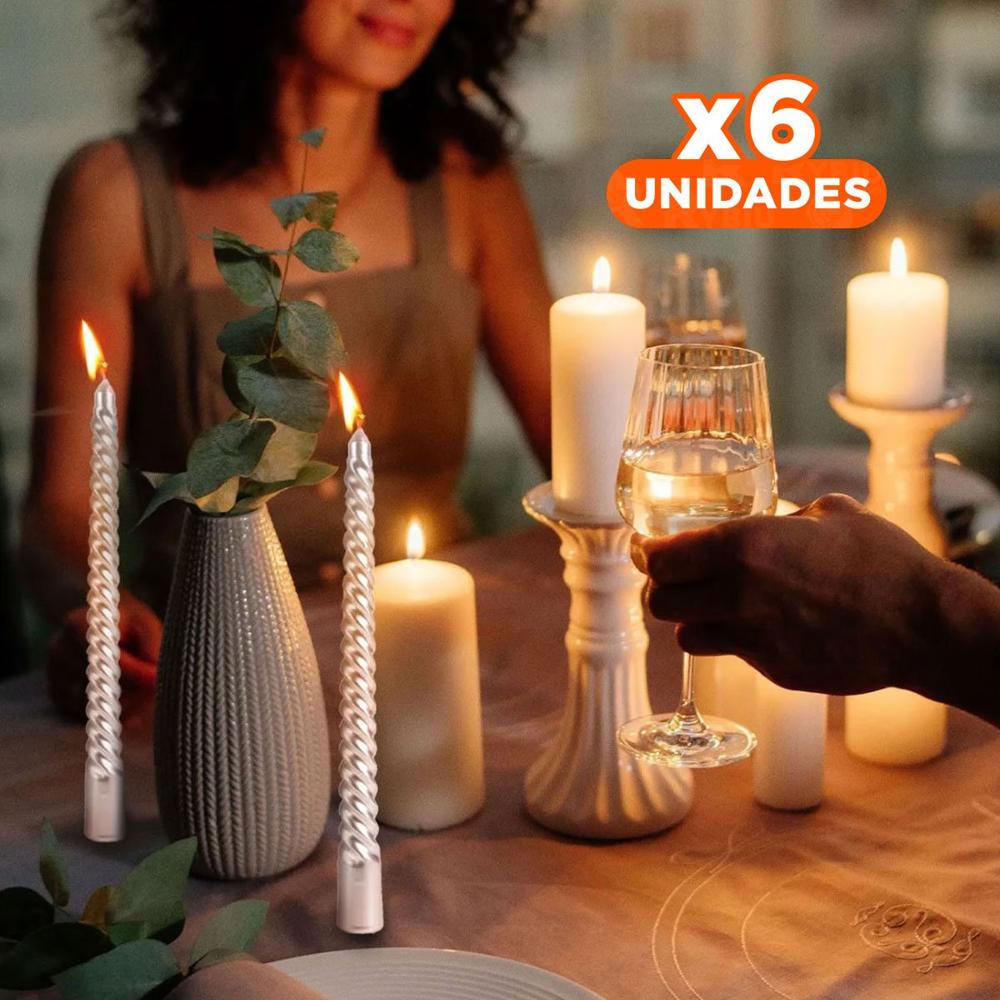 Pack6 Candelas Largas de Cera Decorativa con Ondas para Estilo Hogar Y+Papel Regalo