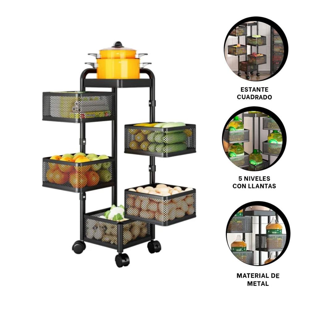 Rack Cuadrado de Cinco Niveles con Llantas para Guardado Diario Y+Ligas Regalo