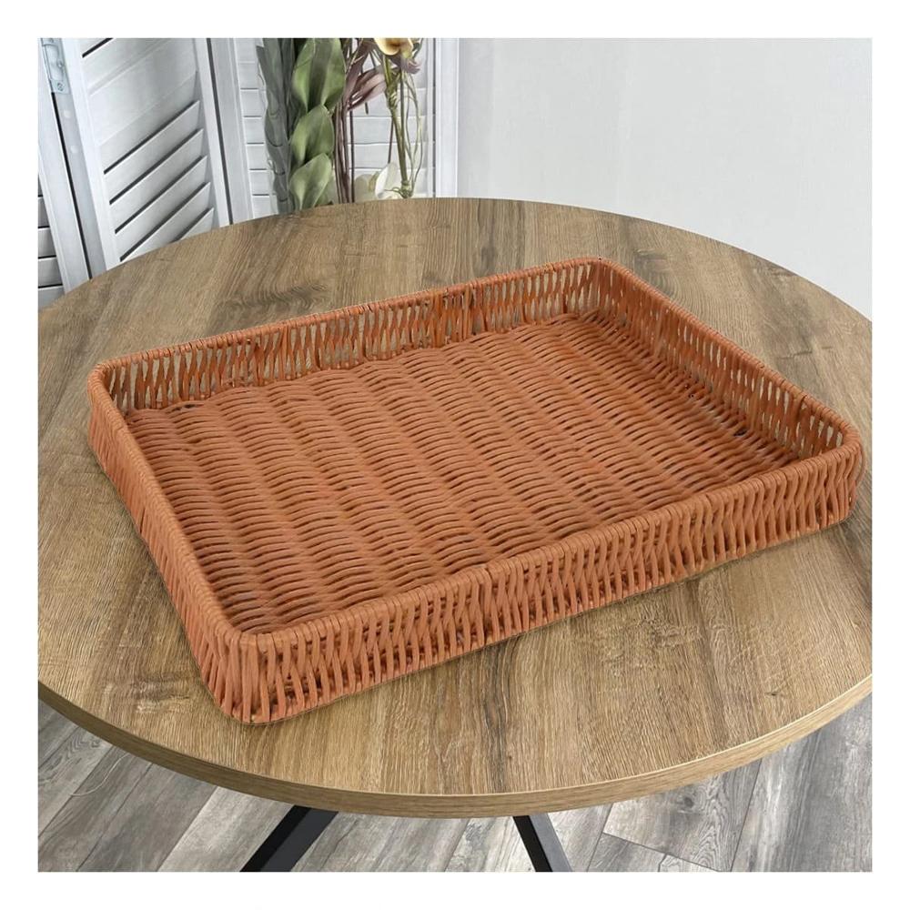 Recipiente Rectangular de Plastico Tejido 34x24x4cm para Ordenar Objetos Y+Regalo Sticker