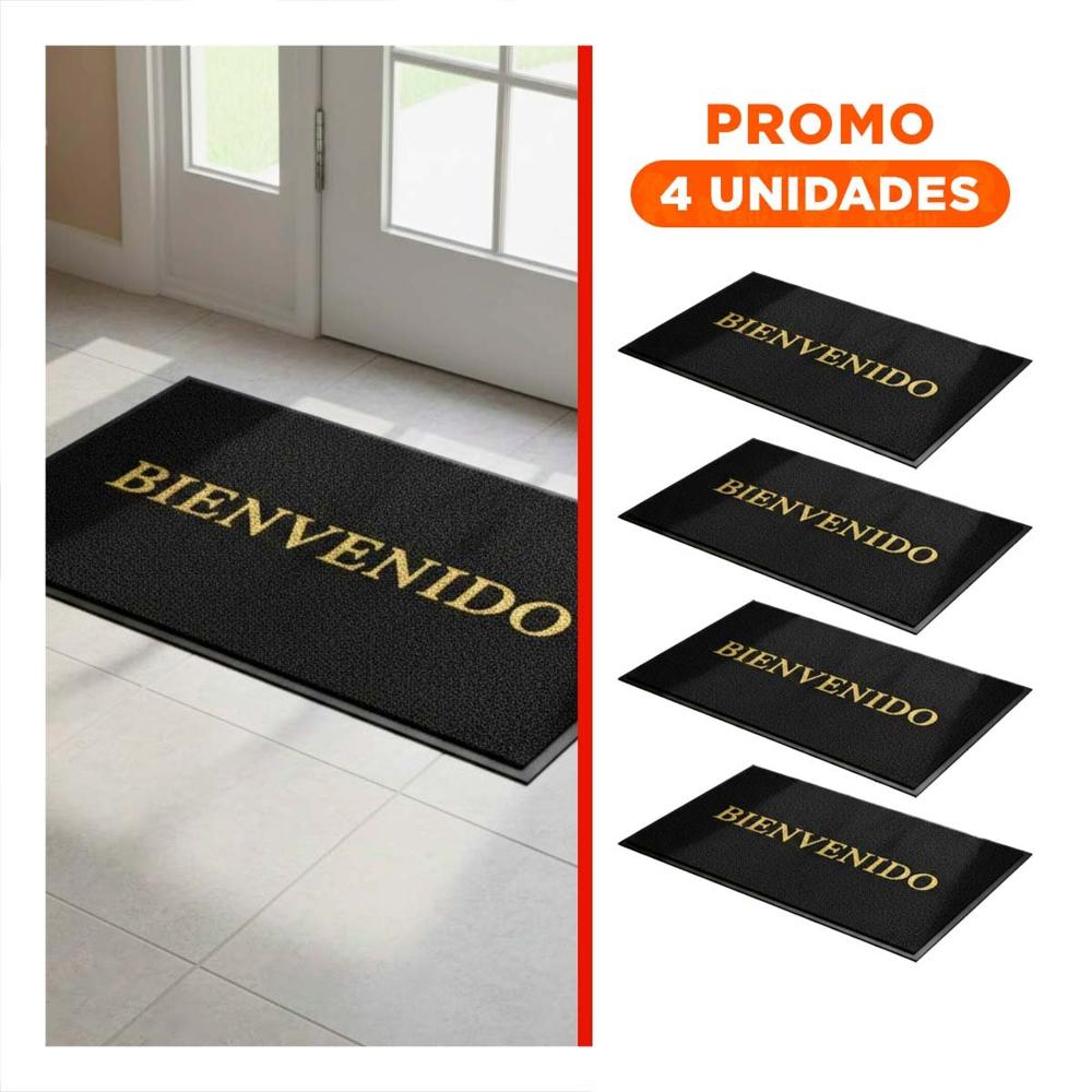 Pack4 Tapiz Rectangular Bienvenido Negro para Recibidor y Acceso Principal Y+Regalo Sticker