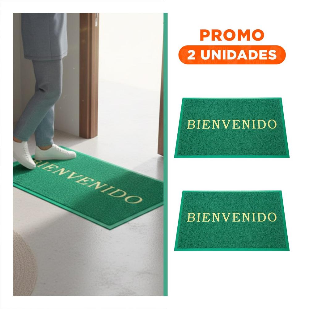 Pack2 Tapiz Rectangular Bienvenido Verde para Entrada y Zona de Bienvenida