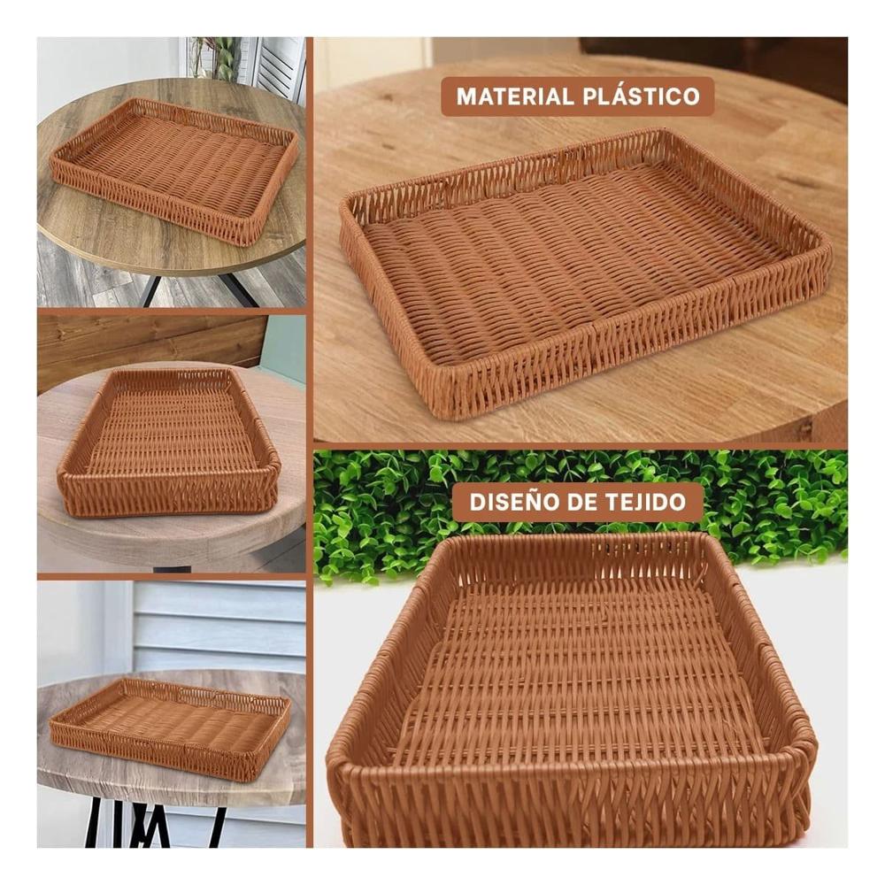 Recipiente Rectangular de Plastico Tejido 34x24x4cm de Diseño Compacto para Repisa