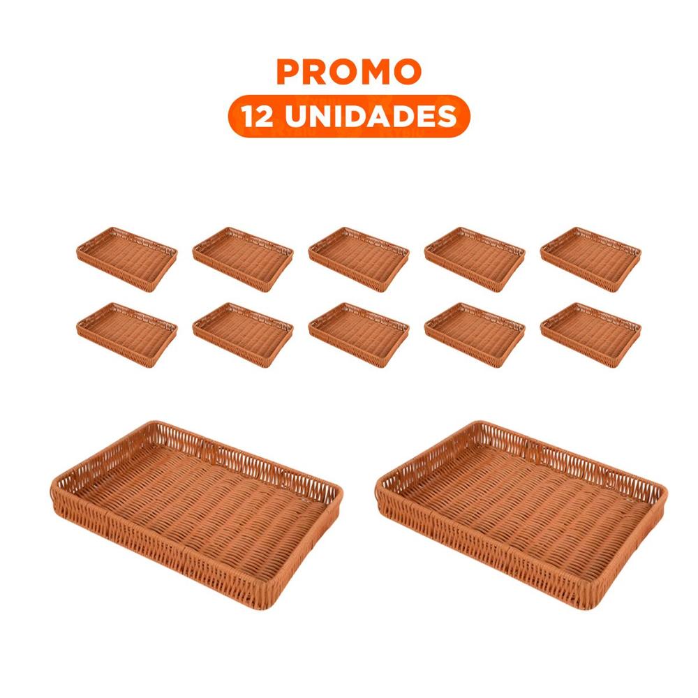 Pack12 Organizador Rectangular de Plastico Tejido 30x20x4cm para Panaderia Y+Regalo Sticker