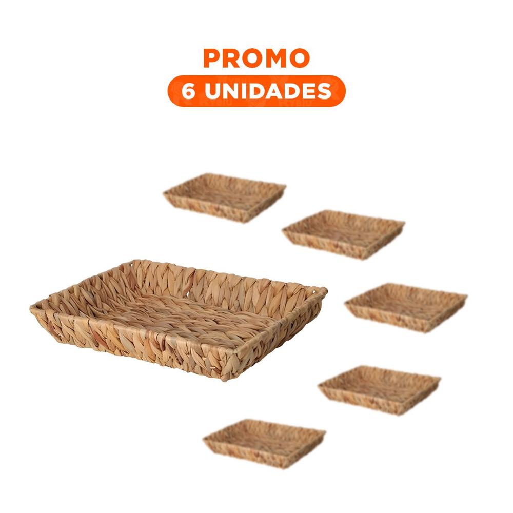 Pack6 Receptaculo tejida rectangular Grass 28x19x4cm Mostaza para organizar productos de hogar