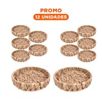 Pack12 Recipiente Artesanal Redondo Grass 23x4cm Mostaza Para Decoracion Y+Regalo Sticker