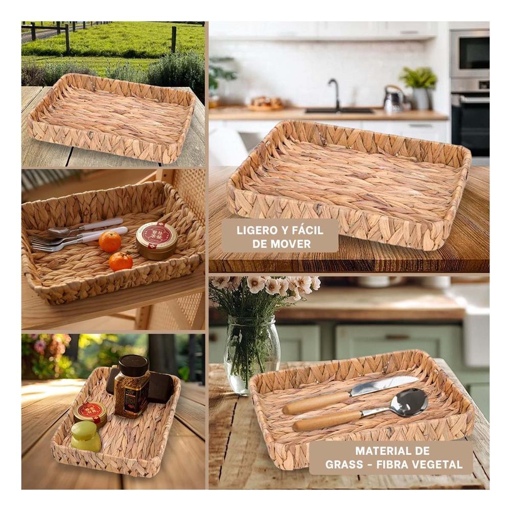 Recipiente Tejido Rectangular Grass 36x28x6cm Mostaza Para Objetos Y Decoracion Hogar