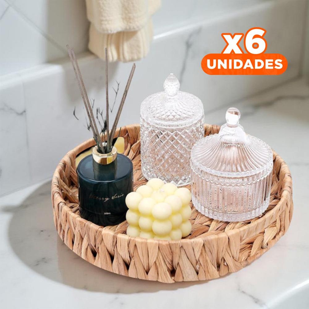 Pack6 Recipiente tejida circular con asas Grass 32x4cm mostaza para guardar ropa Y+Papel Regalo