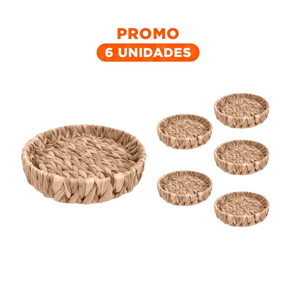 Pack6 Cajon Artesanal Redondo Grass 23x4cm Mostaza Para Casa Y Espacios Decorativos