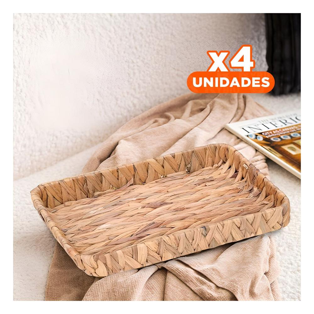 Pack4 Caja con asas rectangular Grass 31x23x4cm para sala, cocina o oficina Y+Papel Regalo