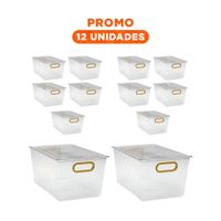 Pack12 Unidad Apilable de Acrilico Rectangular con Tapa y Asas Doradas Y+Regalo Sticker