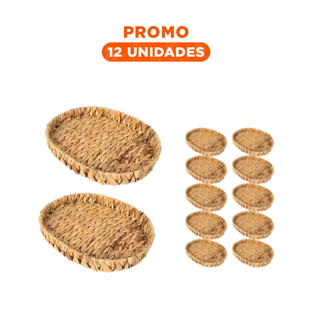 Pack12 Contenedor tejido ovalado Grass 29x20x4.5cm mostaza para ordenar Y+Regalo Sticker