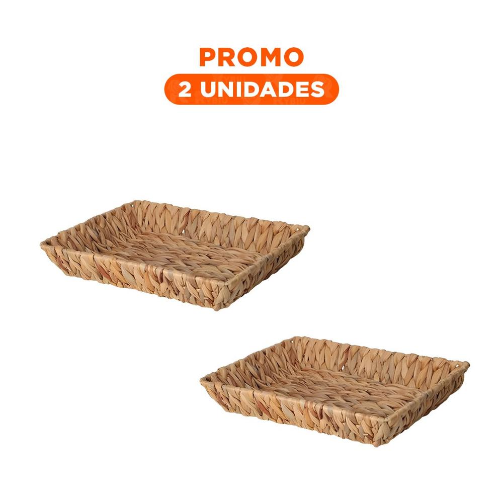 Pack2 Contenedor tejida rectangular Grass 28x19x4cm Mostaza para almacenar ropa y accesorios