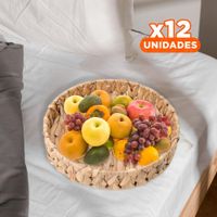 Pack12 Recipiente Redondo Tejido Grass 23x4cm Mostaza Para Decoracion Y Navidad