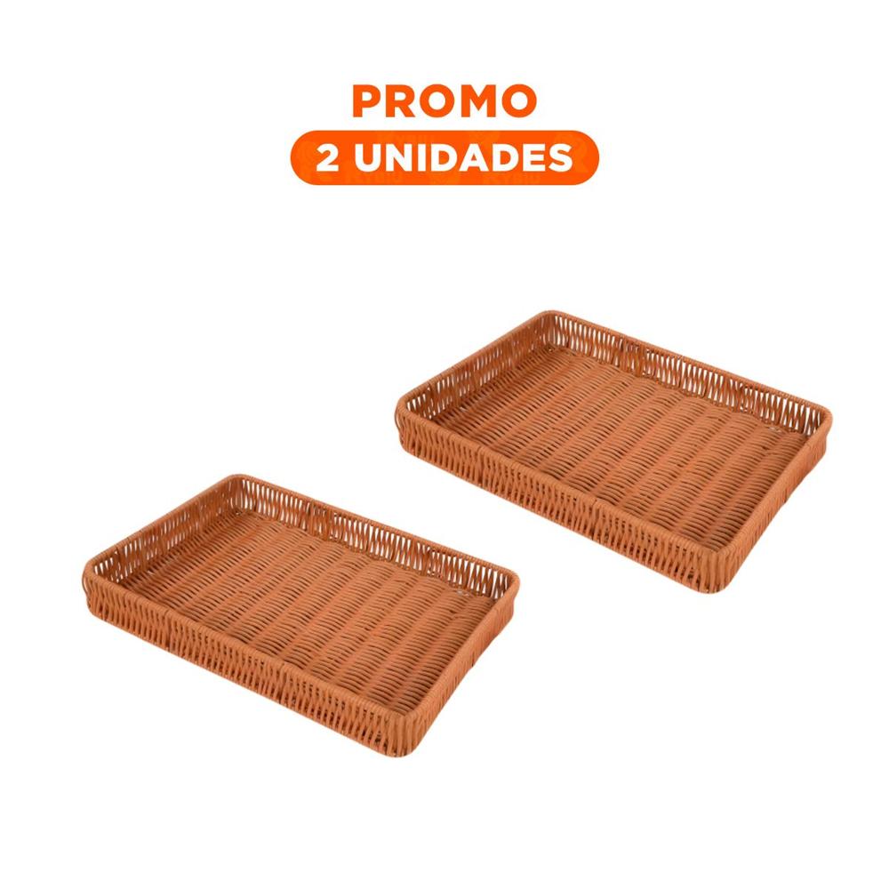 Pack2 Contenedor Rectangular de Plastico Tejido 30x20x4cm para Uso Diario en la Cocina