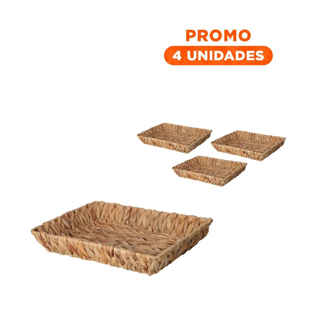 Pack4 Contenedor tejida rectangular Grass 28x19x4cm Mostaza para guardar ropa Y+Regalo Sticker