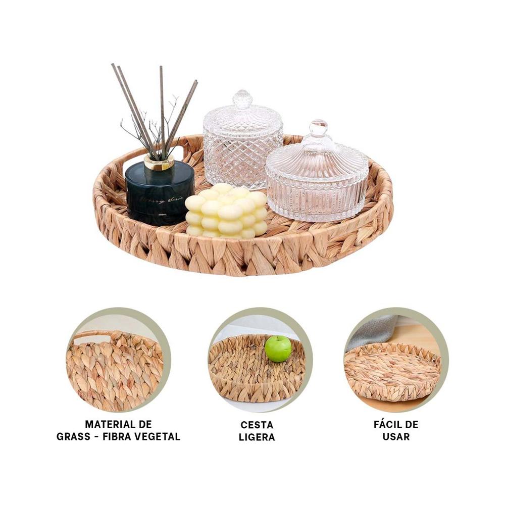 Contenedor tejida circular con asas Grass 32x4cm mostaza para organizar Y+Ligas Regalo