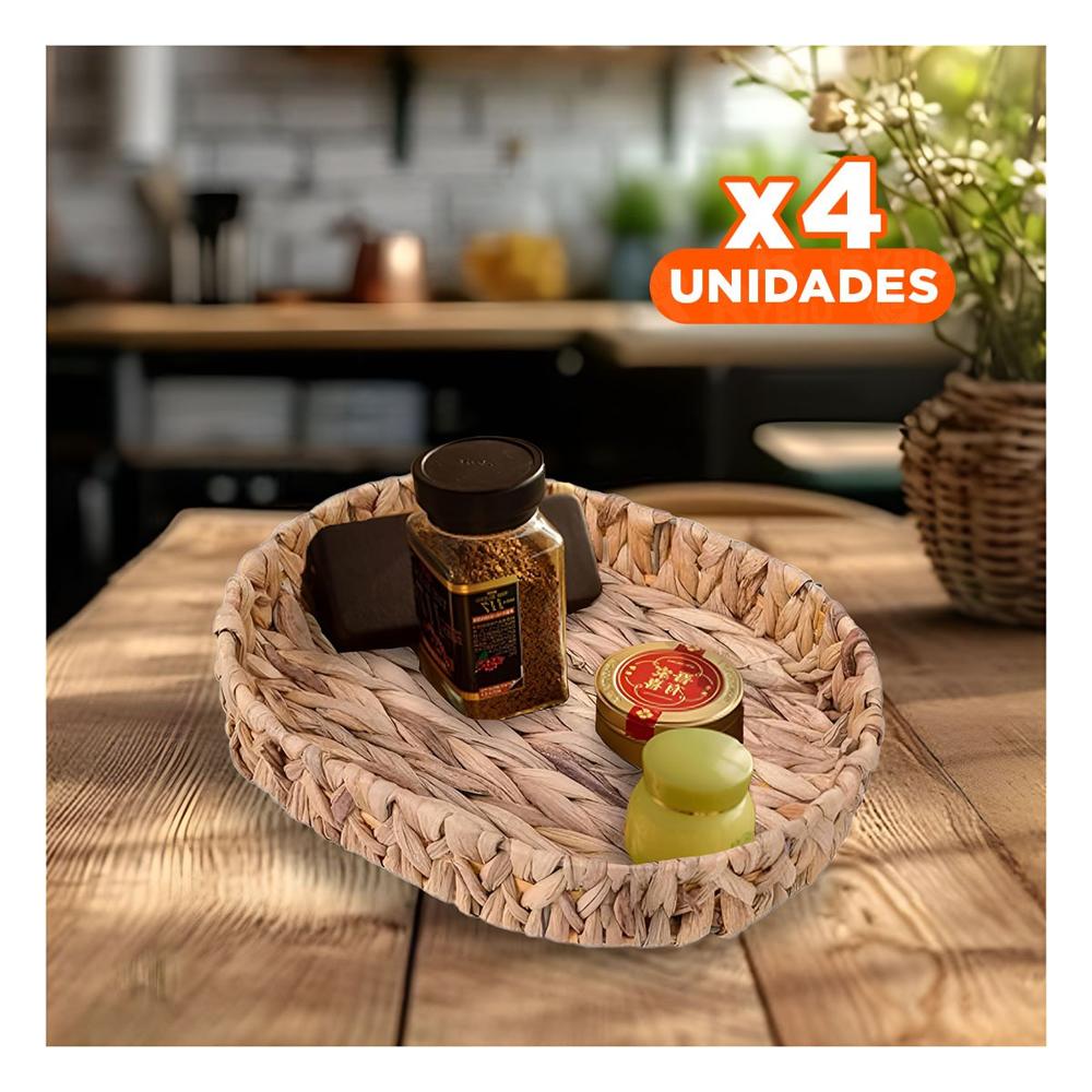 Pack4 Estuche Tejido Ovalada Grass 32x24x4.5cm Para Hogar Mostaza