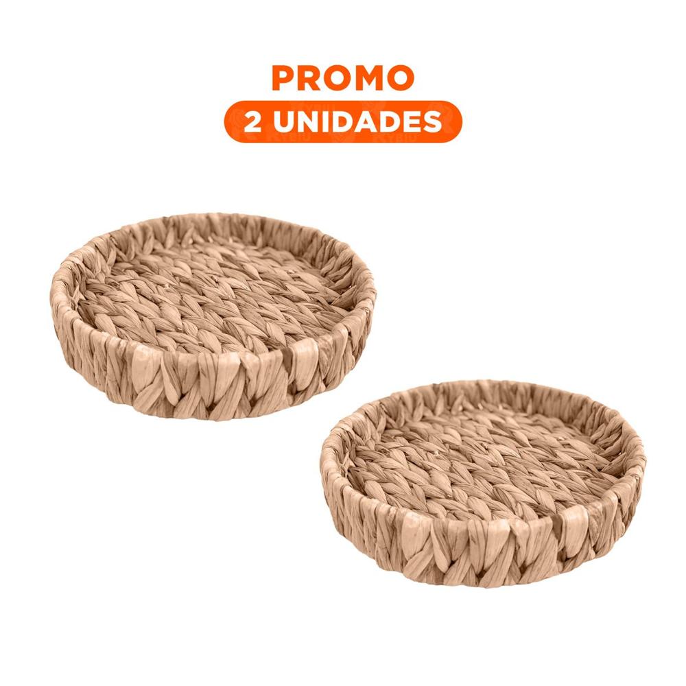 Pack2 Canasto Trenzado Circular Grass 23x4cm Mostaza Para Casa Y Decoracion Hogar