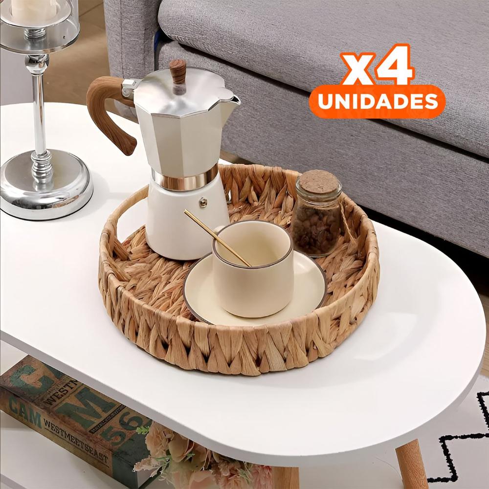 Pack4 Canasta Redonda Tejida Con Asas Grass 30x4cm Mostaza Para Uso Hogar