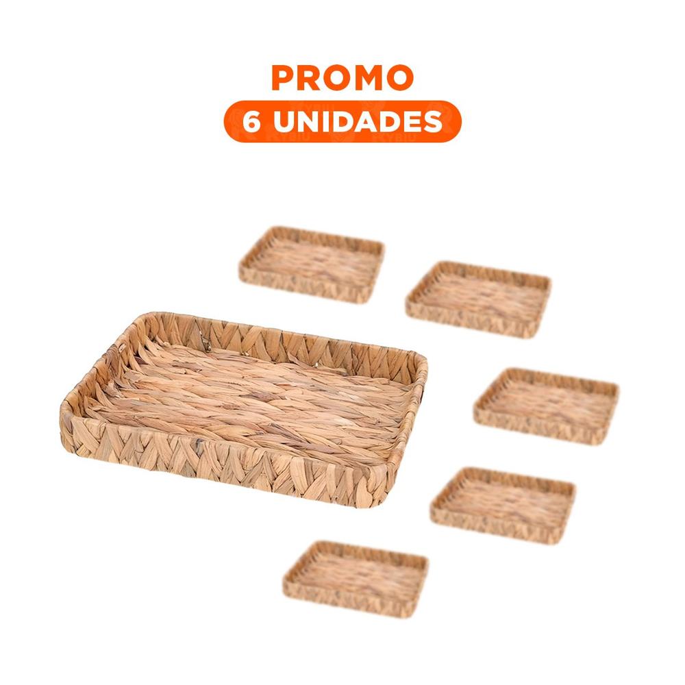 Pack6 Cesta Tejida Rectangular Grass 36x28x6cm Mostaza Para Casa Y Organizar Objetos