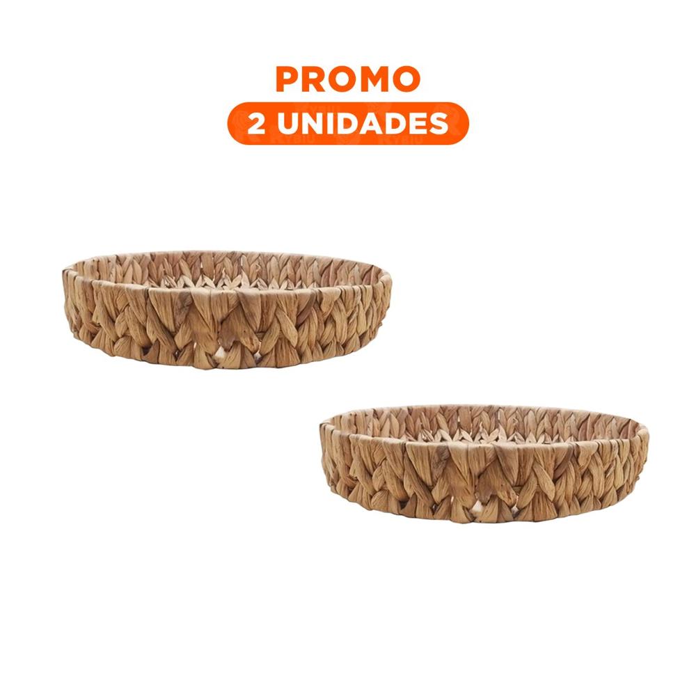 Pack2 Cesta tejida circular Grass 27x4cm para Sala y Comedor Hogar Mostaza
