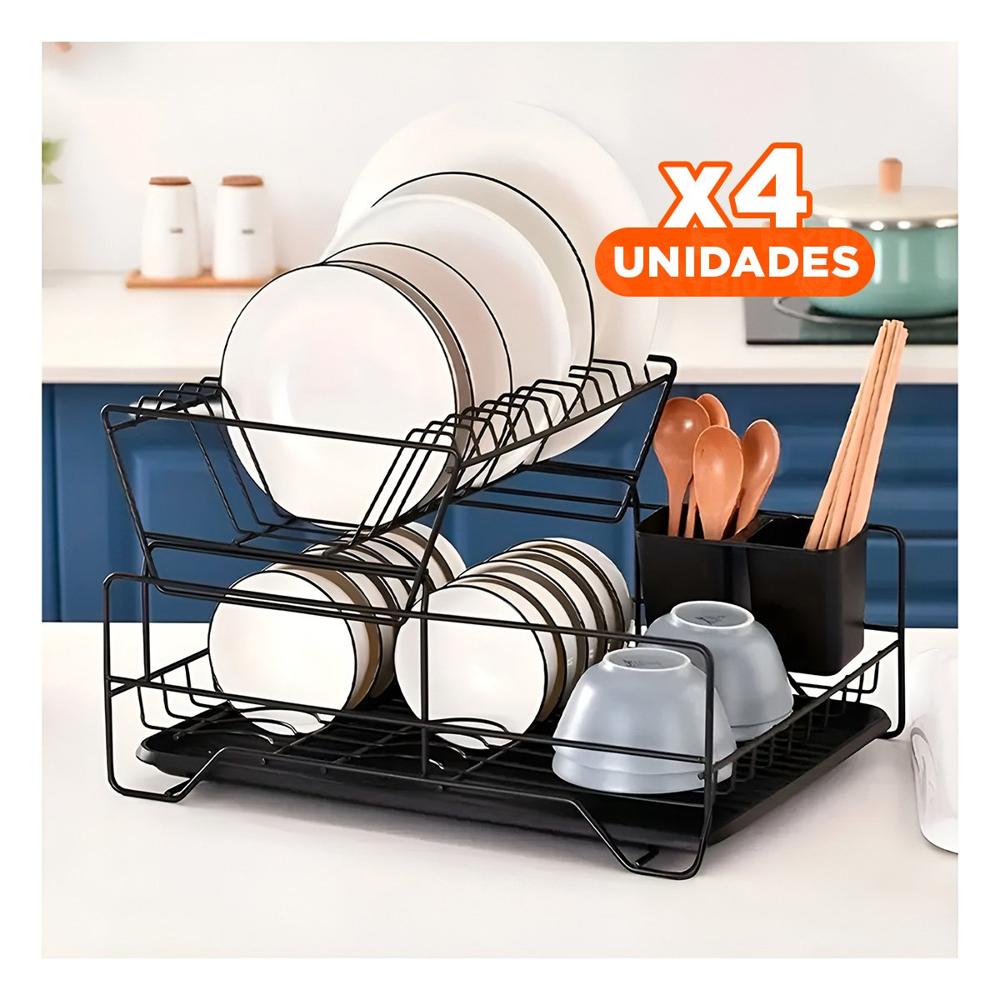 Pack4 Sistema Negro de Cocina con Bandeja y Soporte Utensilios