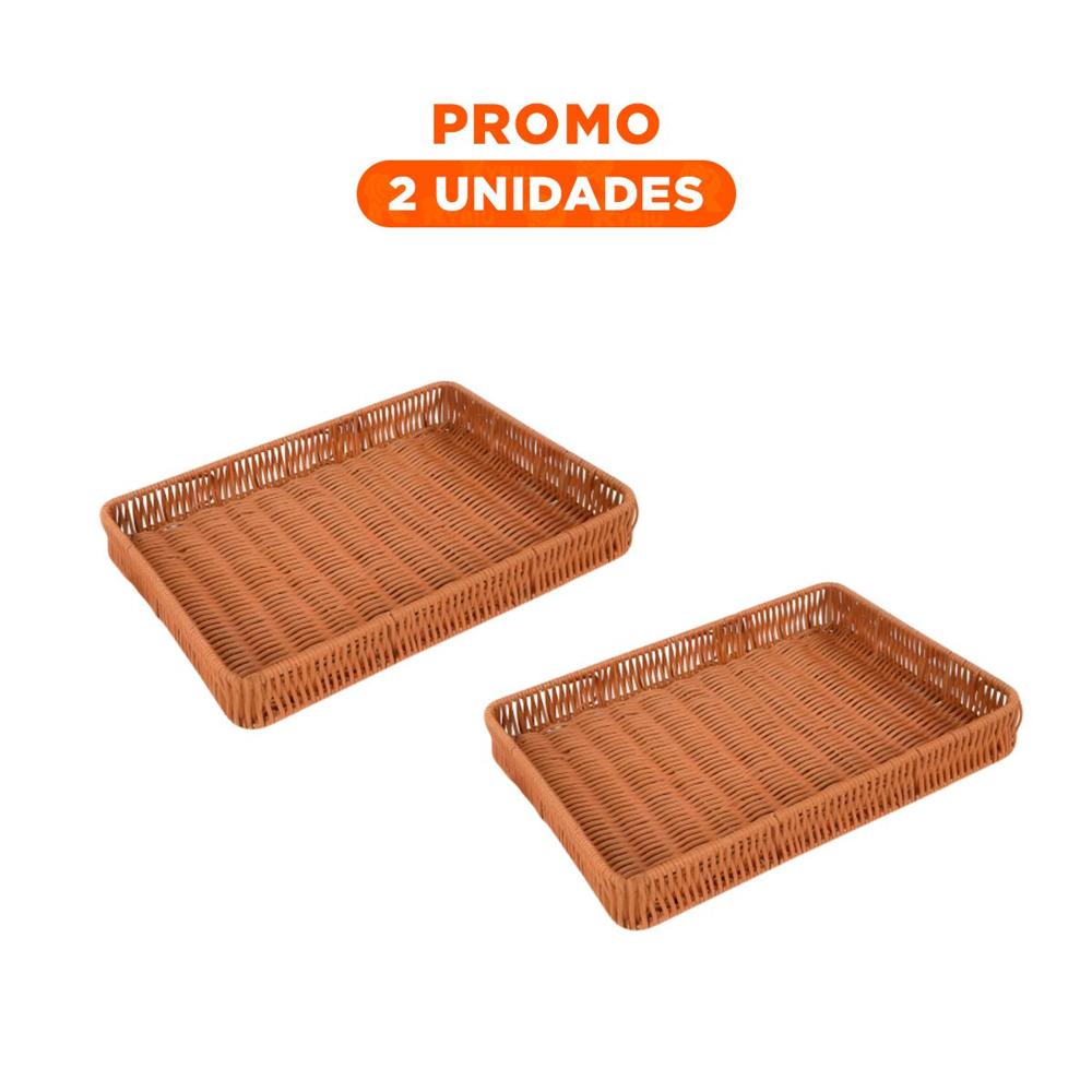Pack2 Contenedor Rectangular de Plastico Tejido 34x24x4cm para Uso Diario en la Cocina