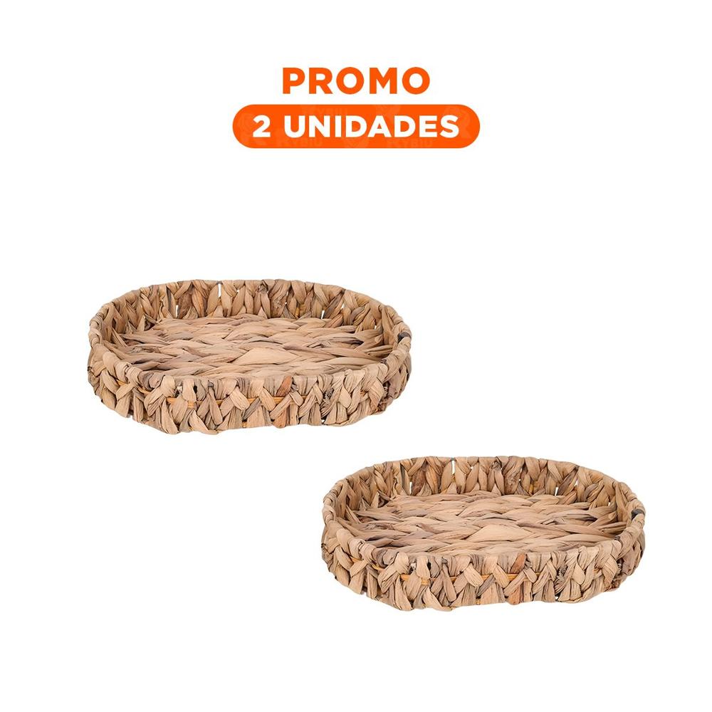Pack2 Bandeja tejida ovalada Grass 36x28x6cm mostaza funcional para ordenar objetos
