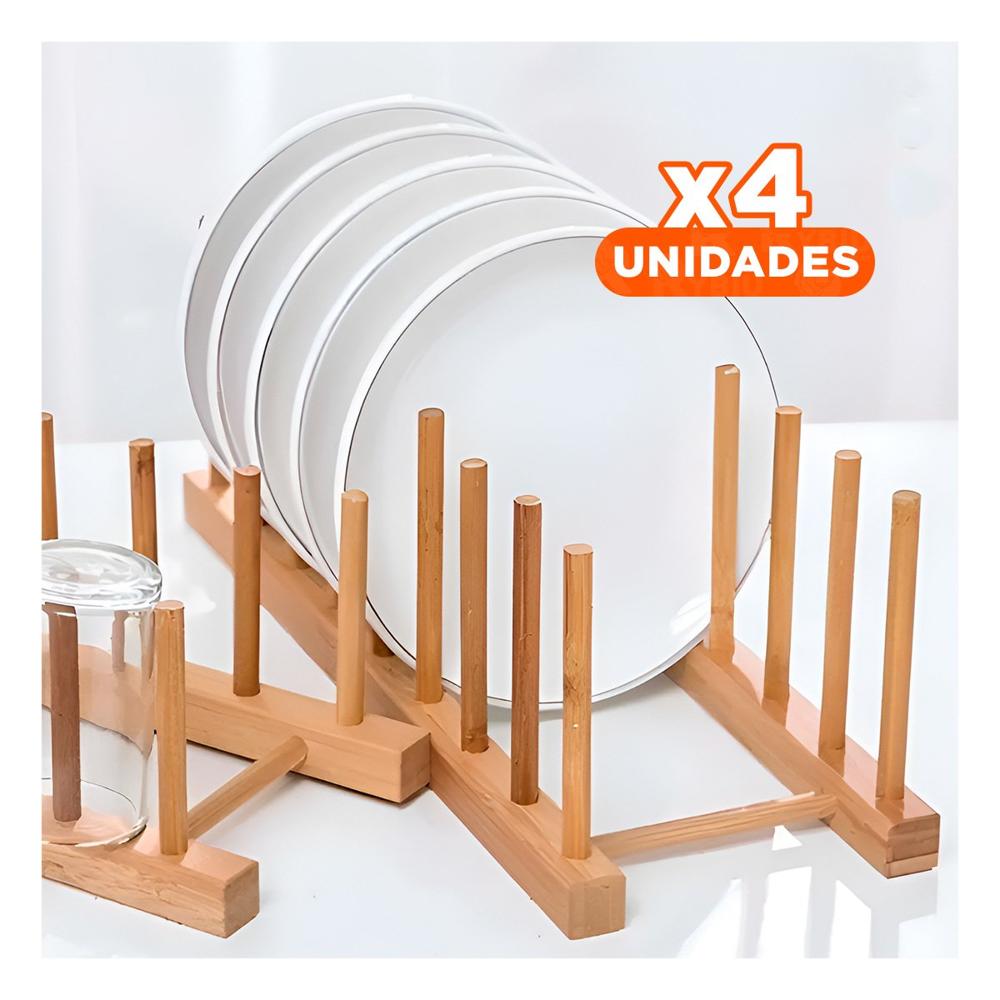 Pack4 Organizador Rectangular de Bambu con Ocho Divisiones Utiles para Escritorio Color Madera