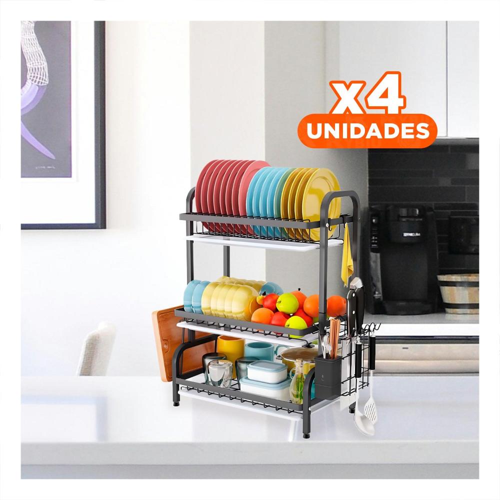 Pack4 Escurridor Negro con Organizacion de 3 Niveles y Bandejas Y+Papel Regalo