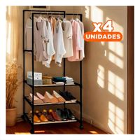 Pack4 Organizador Modular 3 Niveles con Perchera Doble Seguro y Duradero Negro Y+Papel Regalo