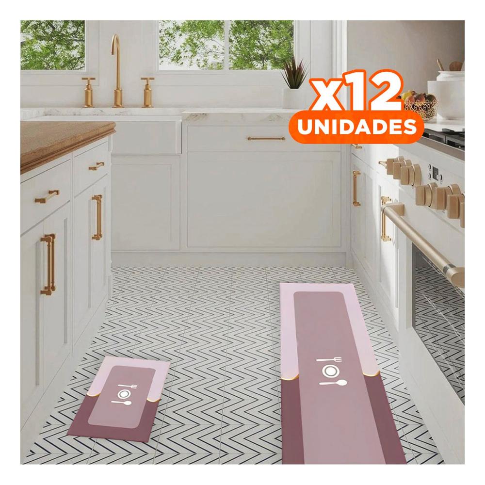 Pack12 Tapete Funcional de Piso Antideslizante para Cocina Rosado