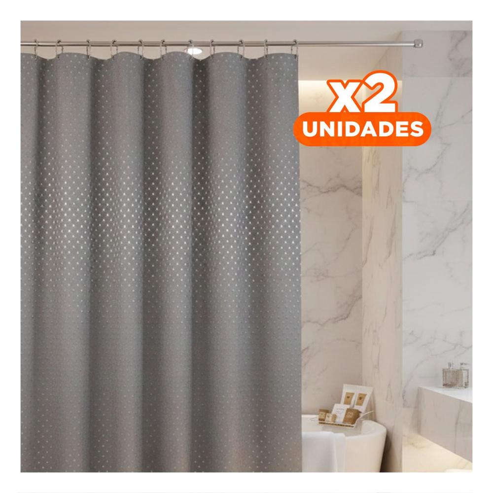 Pack2 Cortina con Patron Triangulos para Zona de Ducha Plomo 180x180cm Y+Regalo Sticker