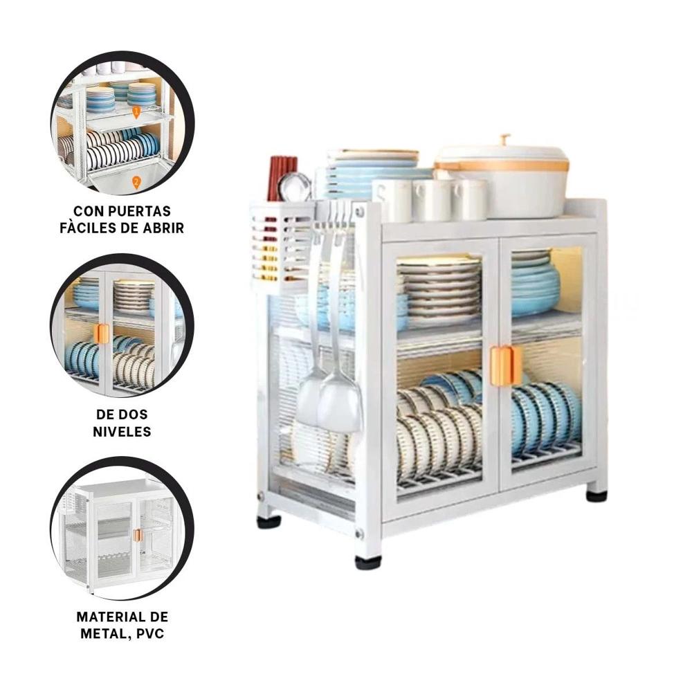 Organizador de Cocina con Puertas 2 Niveles y Bandejas Blanco Y+Ligas Regalo