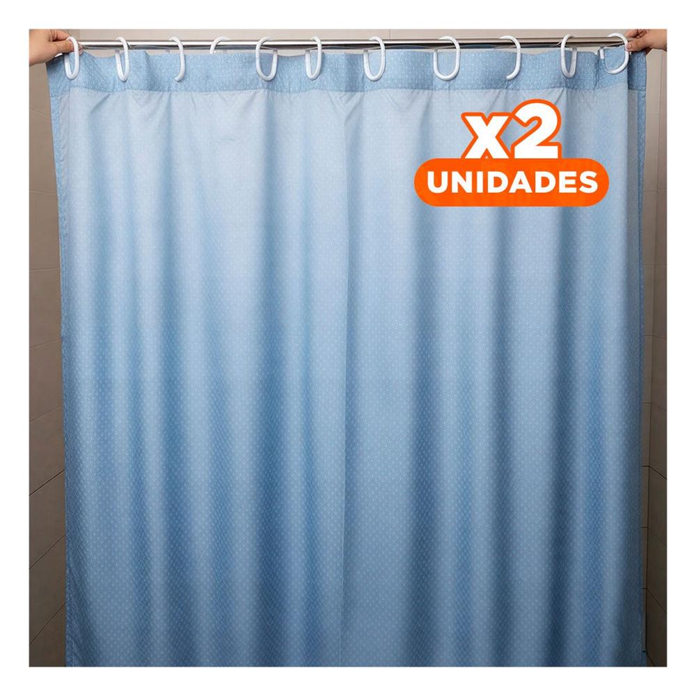 Pack2 Cortina de Ducha en Celeste con Patron Triangulos y Medidas 180x180cm Y+Papel Regalo