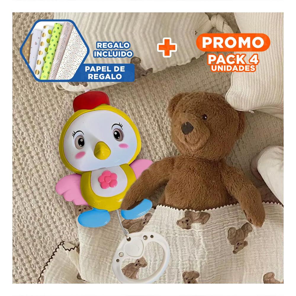 Pack4 Adorno Pajaro Musical Amarillo para Acompanamiento Diario Infantil Y+Papel Regalo