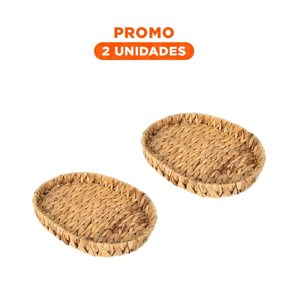 Pack2 Bandeja tejida ovalada Grass 29x20x4.5cm mostaza para guardar accesorios y detalles