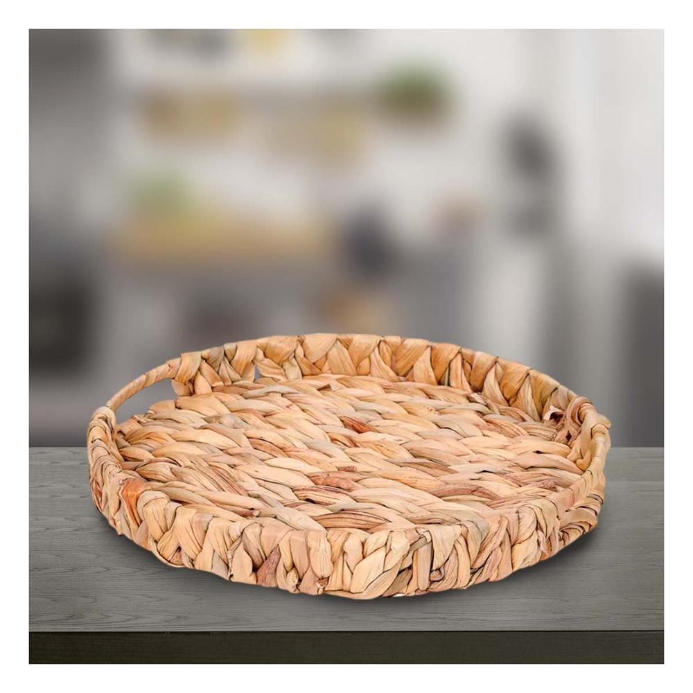 Contenedor tejida circular con asas Grass 32x4cm color mostaza para sala y cocina Y+Post It