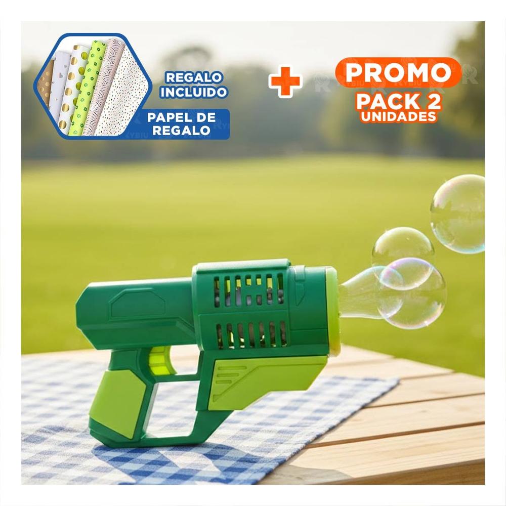 Pack2 Soplador de burbujas con mochila portatil dinosaurio verde para diversion Y+Papel Regalo