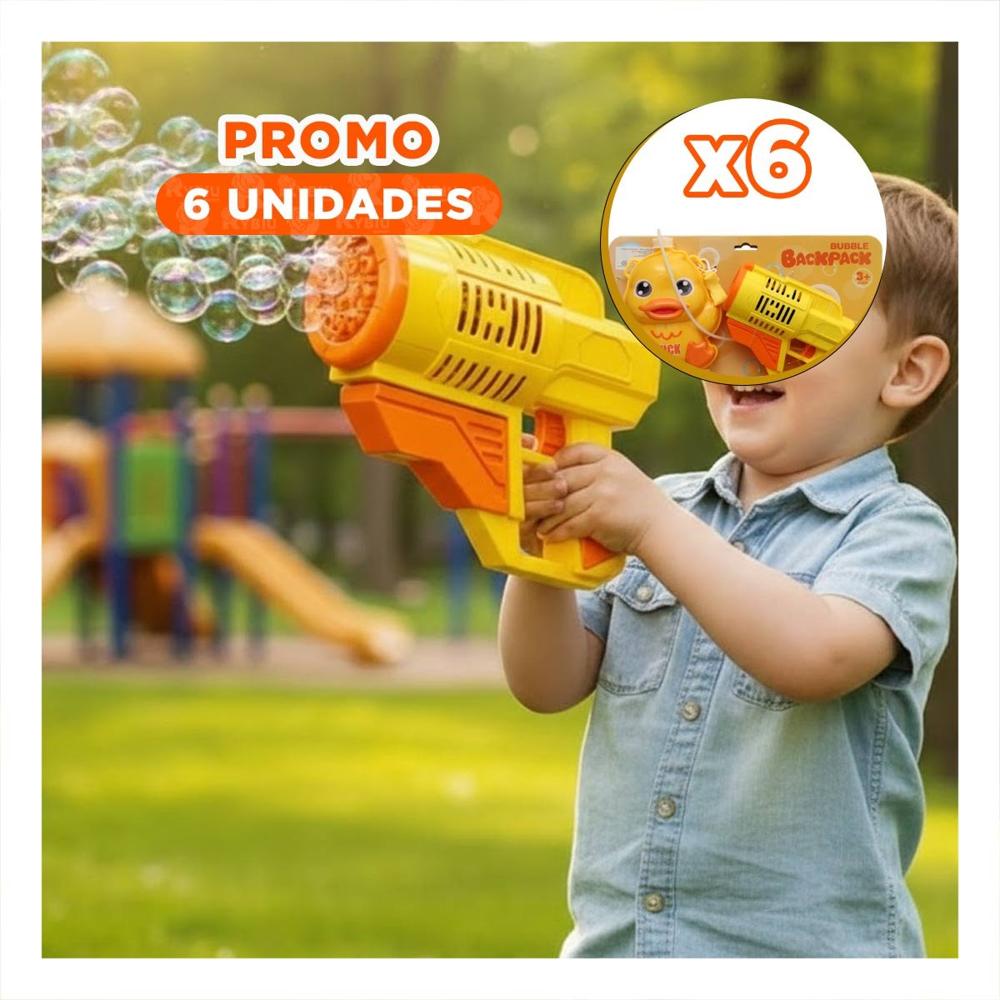 Pack6 Opcion Ludica de Burbujas con Mochila Portatil Pato Amarillo Y+Regalo Sticker