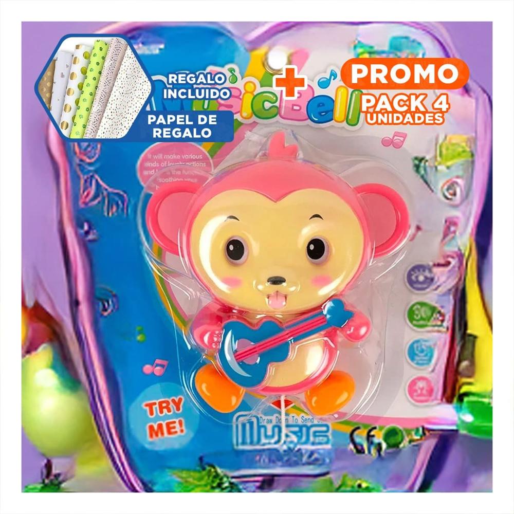 Pack4 Perfil Musical Mono a Cuerda Rosado para Decoracion Y+Papel Regalo