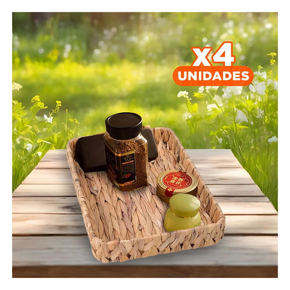 Pack4 Canasta tejida rectangular Grass 28x19x4cm Mostaza para mantener orden Y+Papel Regalo