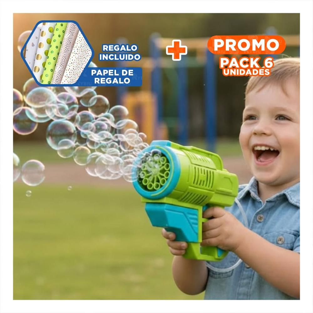 Pack6 Producto Portatil de Burbujas con Mochila Figura Animal Verde Claro Y+Papel Regalo