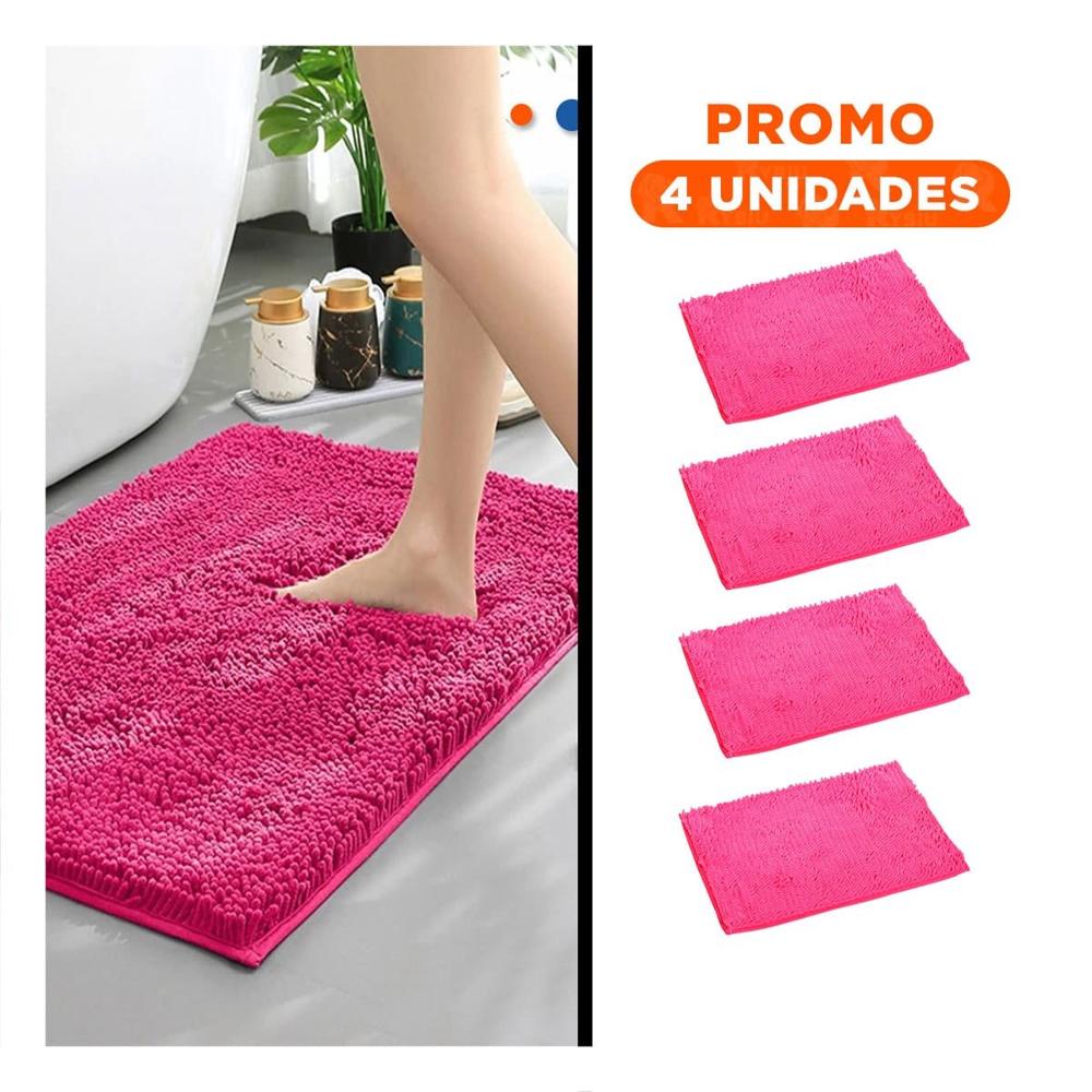 Pack4 Alfombrilla Rectangular Microfibra 40x60cm Rosado Para Casa Uso Interior Y+Regalo Sticker