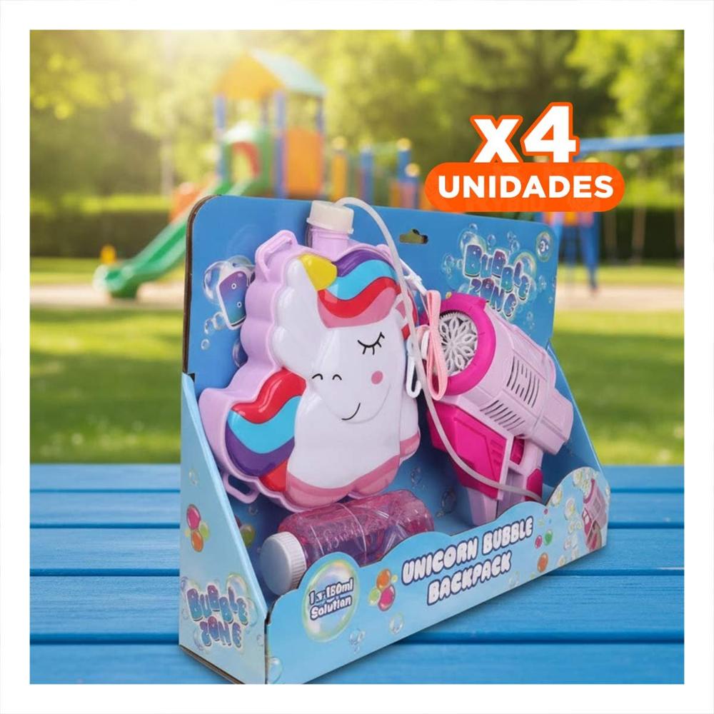 Pack4 Soplador de Burbujas con Mochila Portatil Rosado para Juegos Familiares