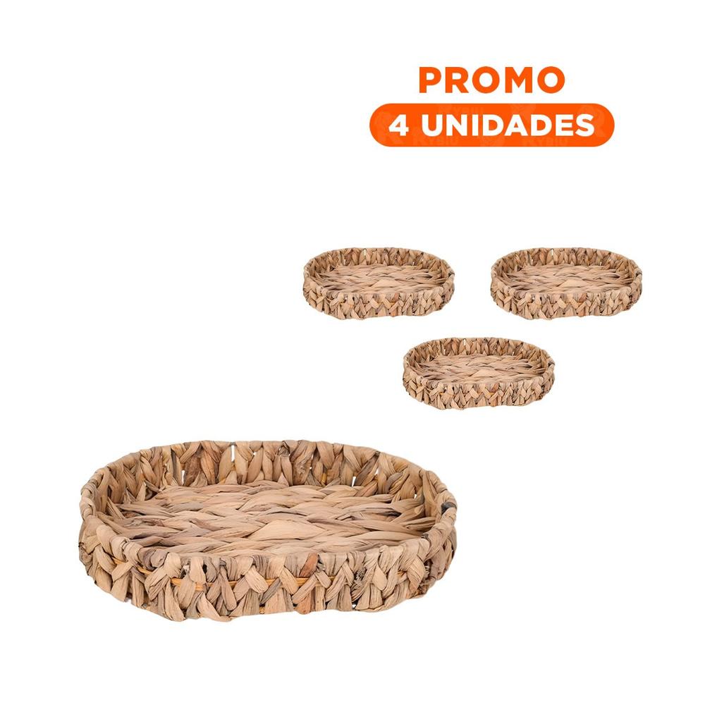 Pack4 Organizador tejido ovalado Grass 36x28x6cm mostaza versatil para ordenar Y+Regalo Sticker